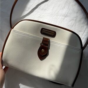 Vintage Liz Claiborne Crossbody Bag Cream Brown 90s Minimalist Purse Gold Tone